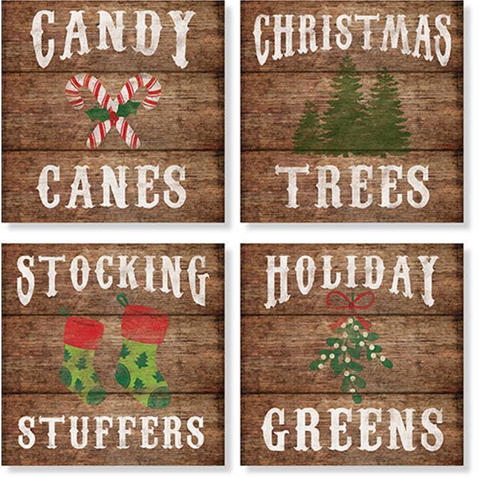 Coasters Set of 4  "Rustic Holiday"