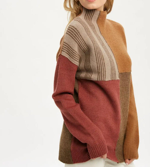 Color Block Sweater | Rust and Burgundy