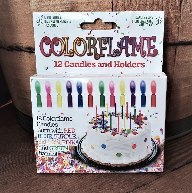 Colorflame Birthday Candles & Holders (12 Counts)