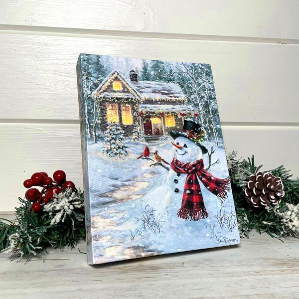 Cottage in the Snow- Lighted Tabletop Canvas