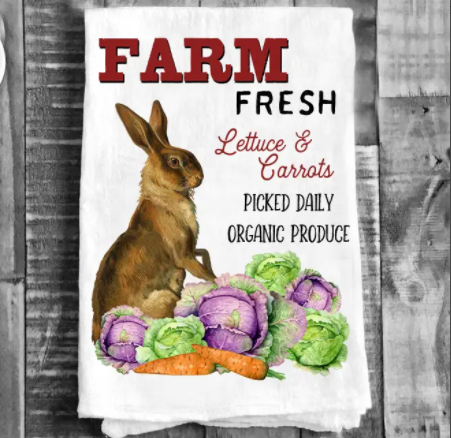 Cotton Tea Towel - Easter Bunny Lettuce Carrot Farm