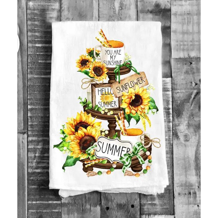 Cotton Tea Towel | Summer Sunflower 3 Tier Tray