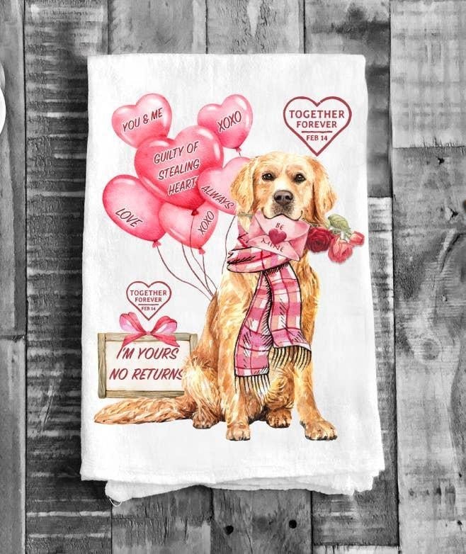 Cotton Tea Towel | Valentine Dog Love Forever