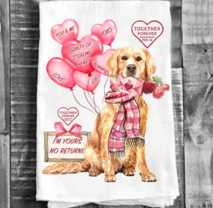 Cotton Tea Towel | Valentine Dog Love Forever