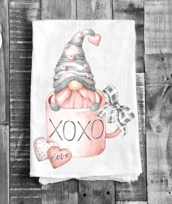 Cotton Tea Towel | Valentine Gnome Coffee Cup