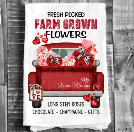 Cotton Tea Towel | Valentine Red Pick Up Truck "Ferndale, California"