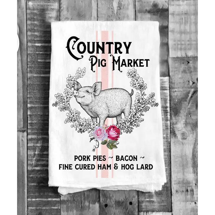 Cotton Tea Towel | Vintage Country Pig Farmers Market