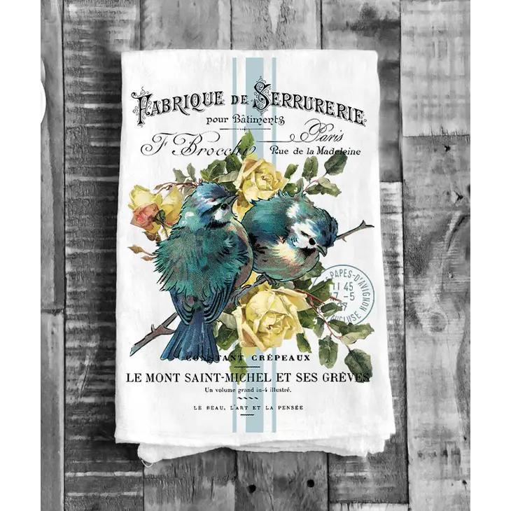 Cotton Tea Towel | Vintage French Birds & Roses