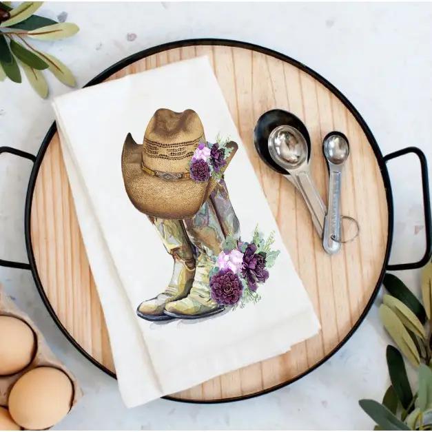 Cotton Tea Towel | Western Cowboy Boots & Hat