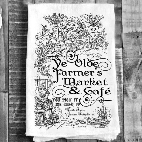 Cotton Tea Towel - " Ye Old Farmer's Market and Cafe Ferndale California"