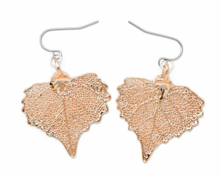 Cottonwood Leaf Rose Gold Earrings