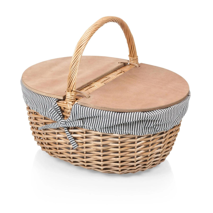 Country Vintage Picnic Basket | Navy Blue & White Stripes