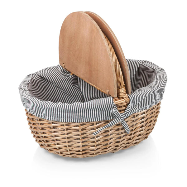 Country Vintage Picnic Basket | Navy Blue & White Stripes