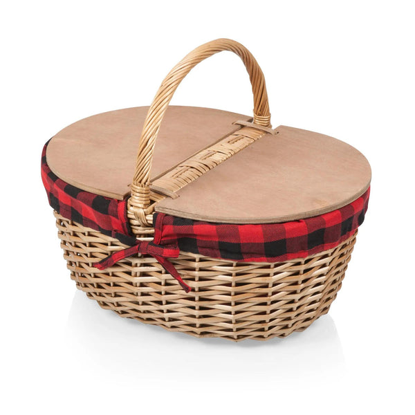 Country Vintage Picnic Basket | Red & Black Buffalo Plaid