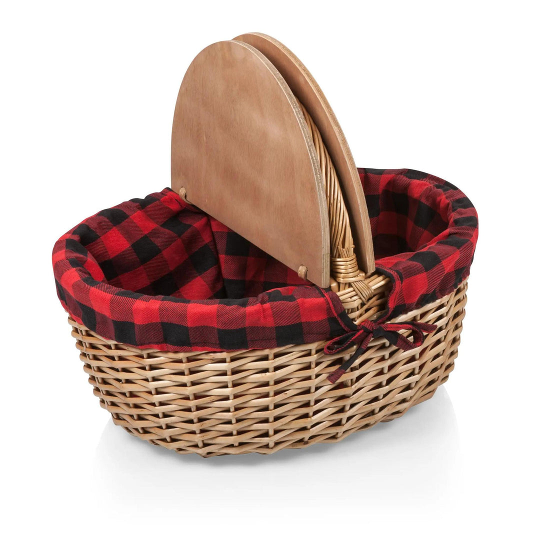 Country Vintage Picnic Basket | Red & Black Buffalo Plaid