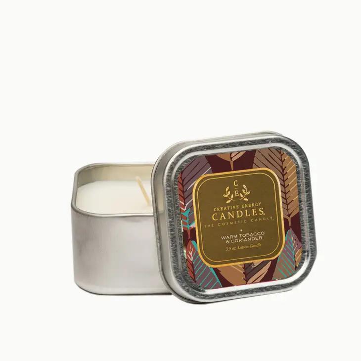 Creative Energy Soy Lotion Candle | Warm Tobacco & Coriander Travel Tin