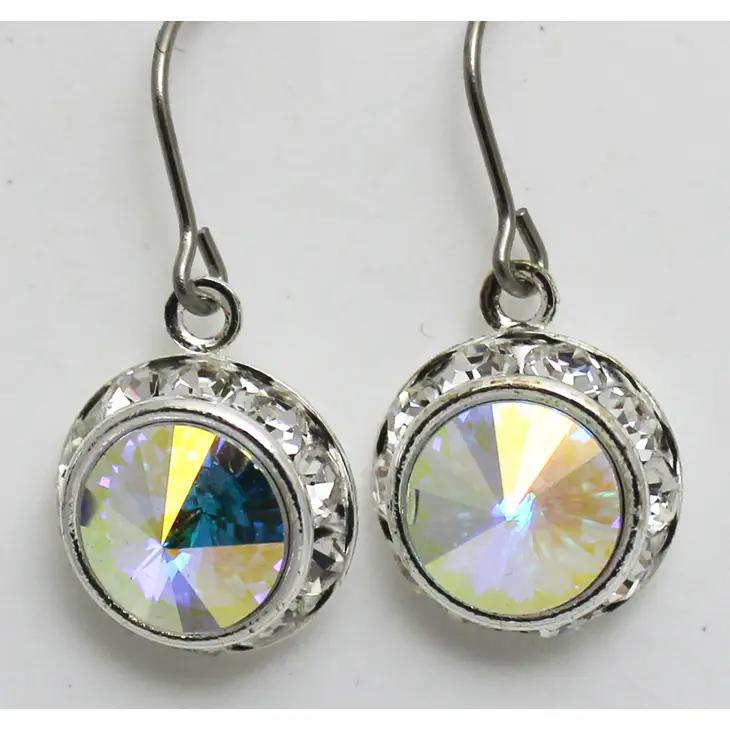 Crystal Aurora Borealis Rhinestone Rivoli Dangle Earrings