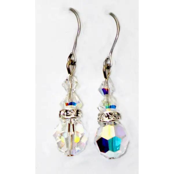 Crystal Aurora Borealis Rhinestone Rondelle Dangle Earrings