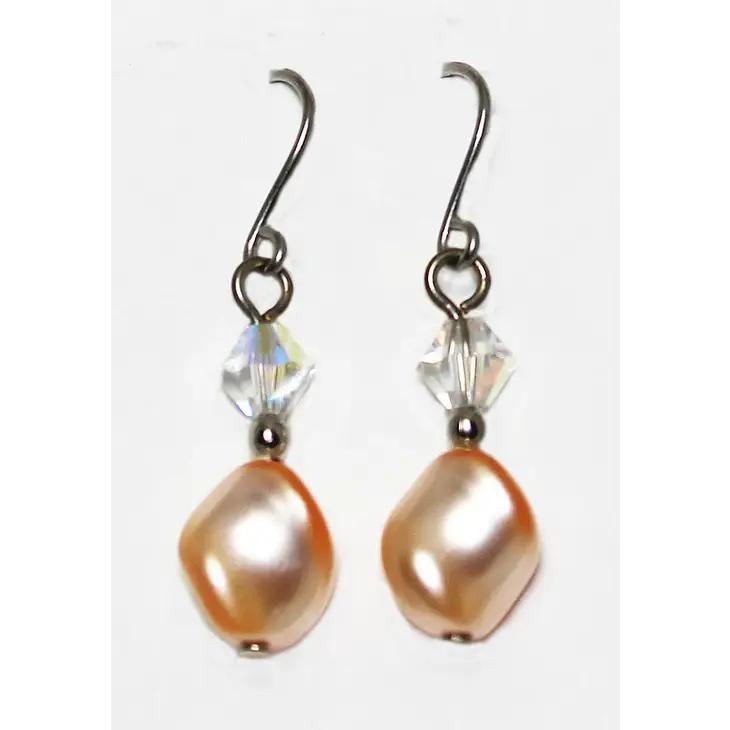 Crystal & Peach Twisted Pearl Dangle Earring