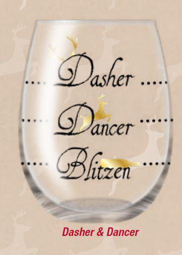 Holiday Wine Glasses Dasher, Dancer & Blitzen