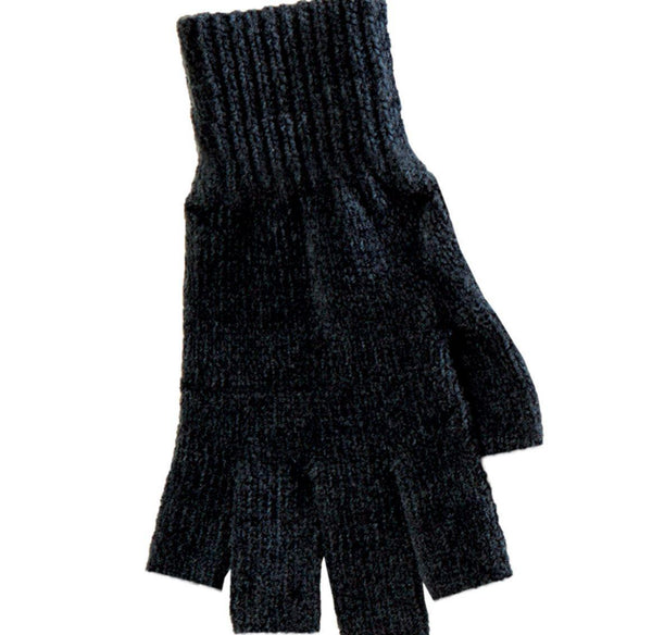 Fingerless Knit Gloves Denim