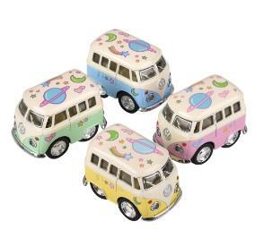 Diecast Pull Back Volkswagen Mini Pastel Flower Power Bus
