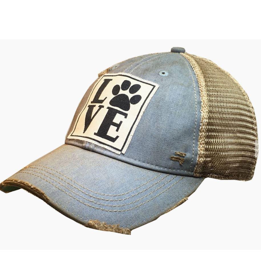 Distressed Baseball Cap | Love Paw Print