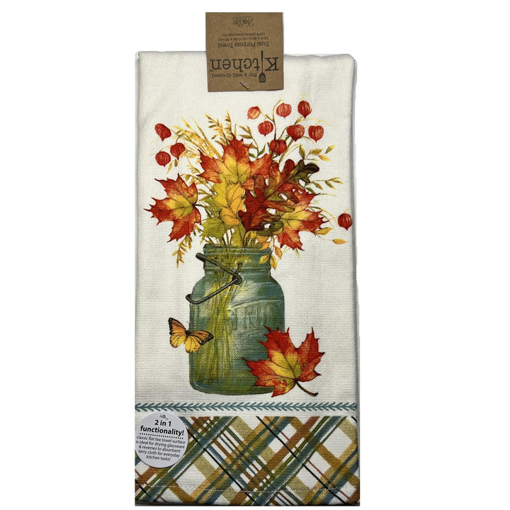 Dual Purpose Terry Towel | Autumn Leaves Mason Jar