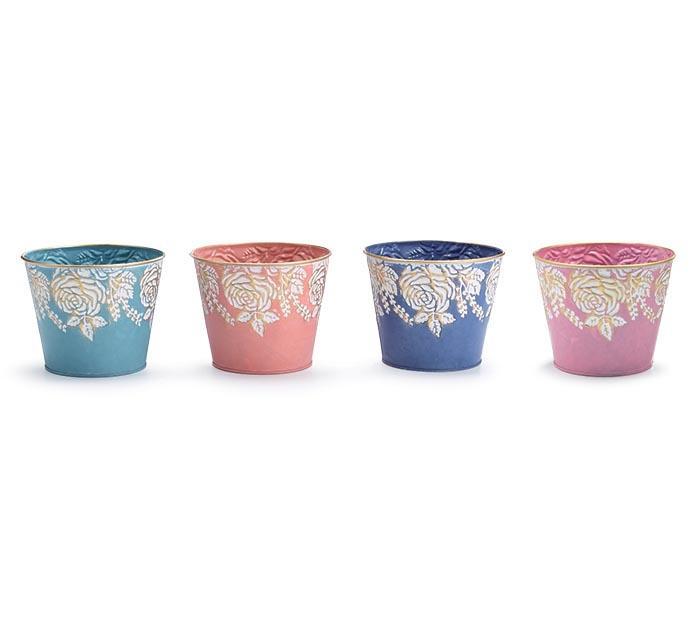 Easter Basket | Small Tin Embossed Rose Flower Pot