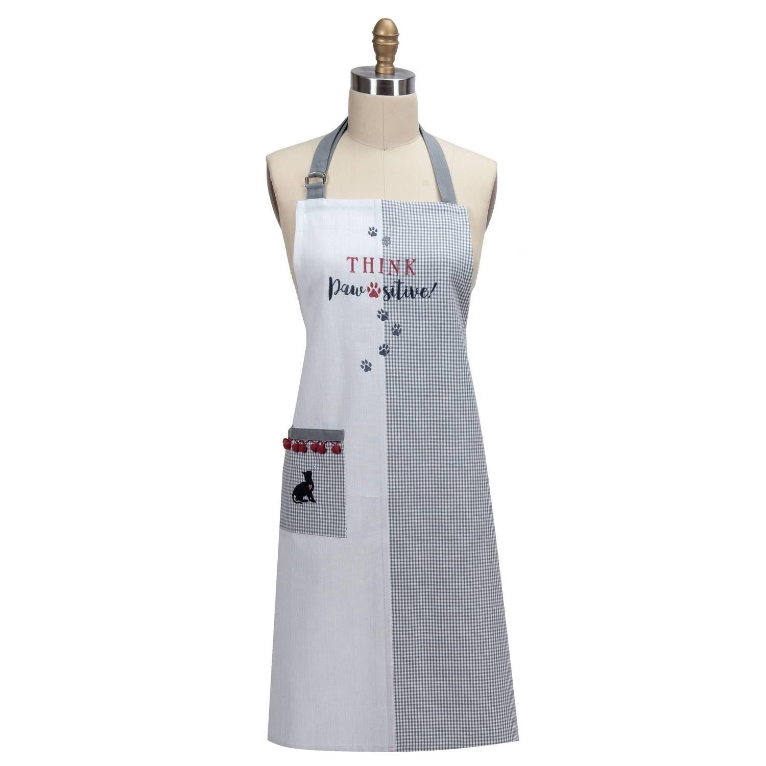 Embroidered Apron Cat "Think Pawsitive"