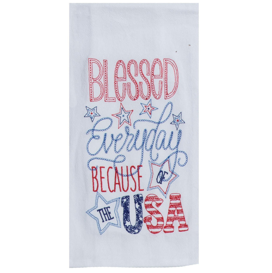 Embroidered Flour Sack Towel | Blessed Patriotic