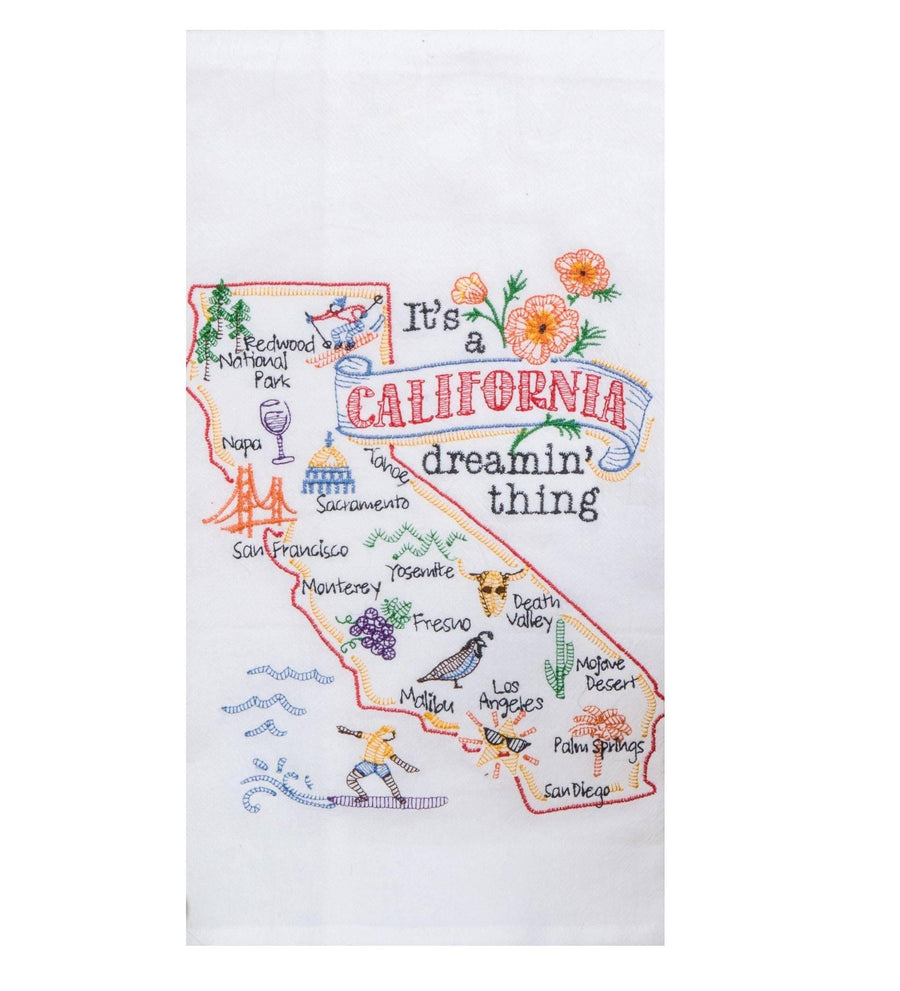 Embroidered Flour Sack Towel "California Dreamin"
