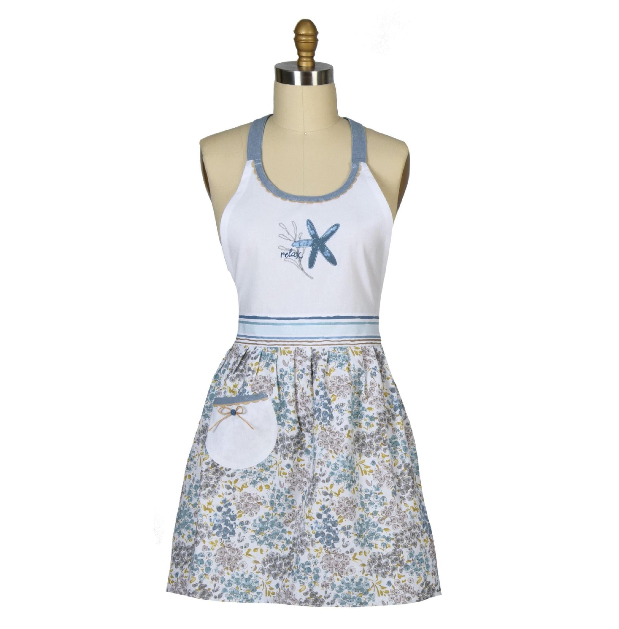 Embroidered Hostess Apron | Blue Escape