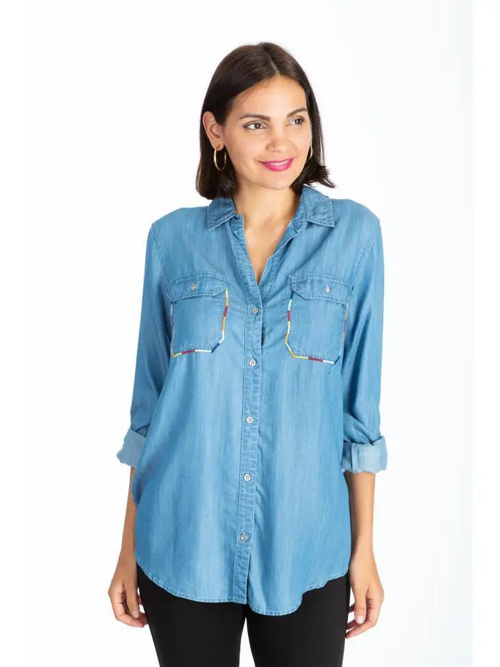 Embroidered Lace Up Back Shirt | Vintage