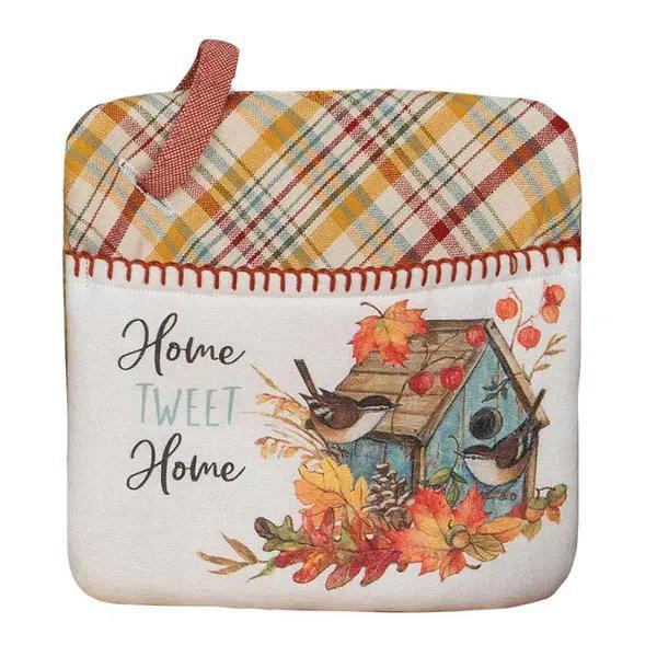 Embroidered Pocket Oven Mitt | Autumn Bird House