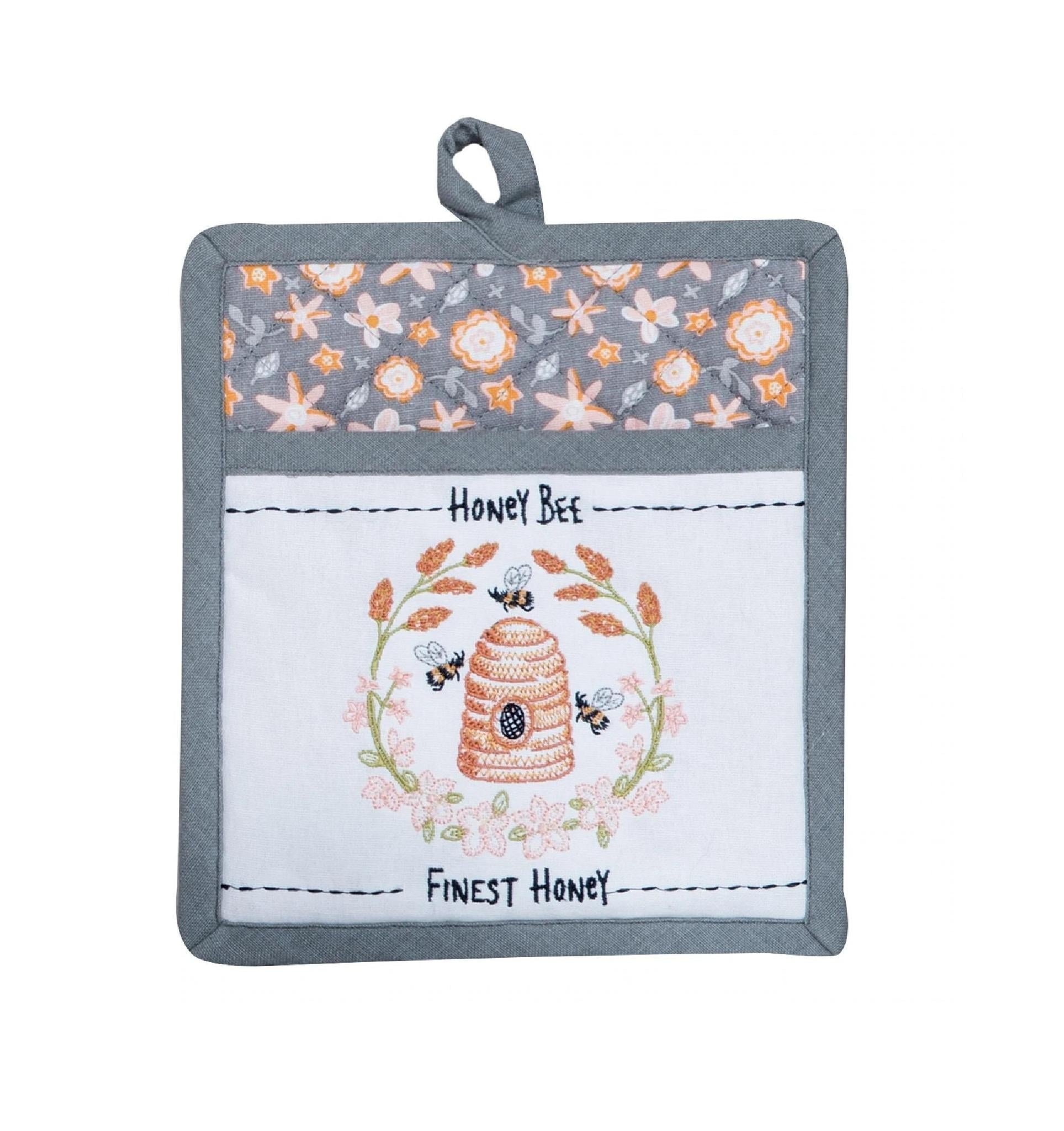 Embroidered Pocket Oven Mitt Bee Inspired