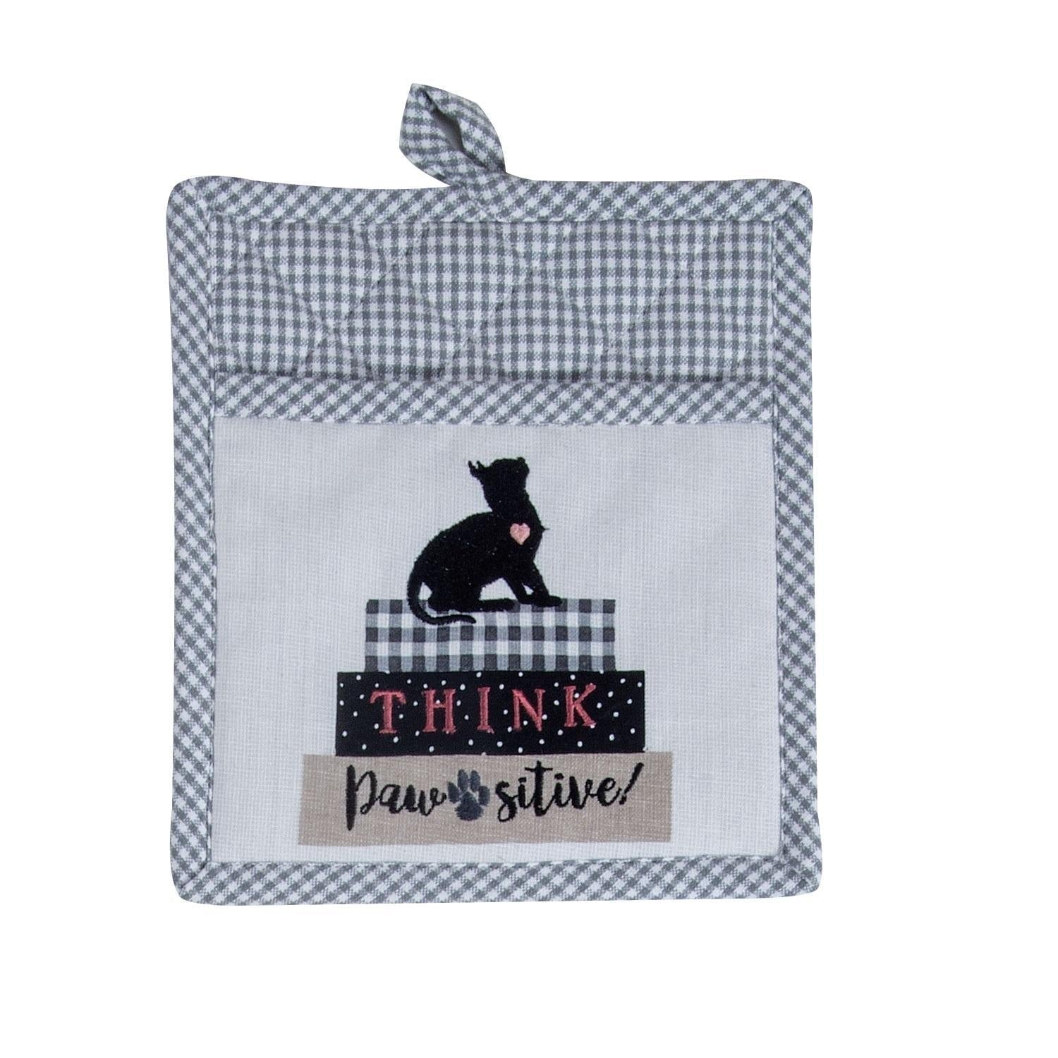 Embroidered Pocket Oven Mitt "Think Pawsitive"