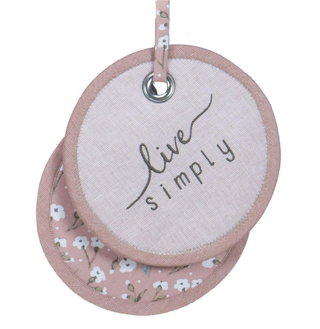 Embroidered Potholder "Live Simply"