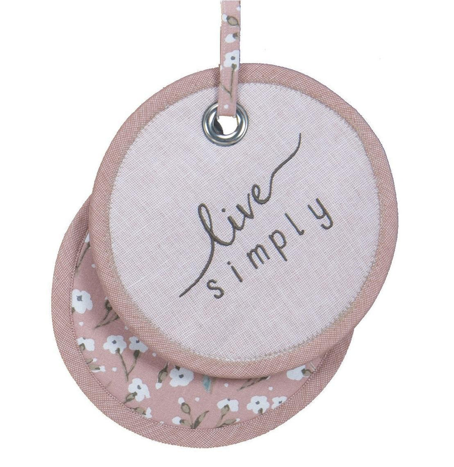 Embroidered Potholder "Live Simply"