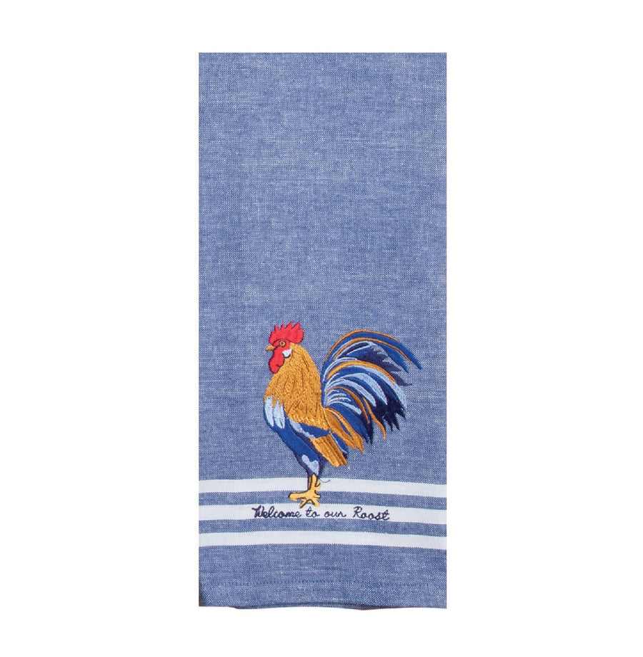 Embroidered Tea Towel | Blue Rooster