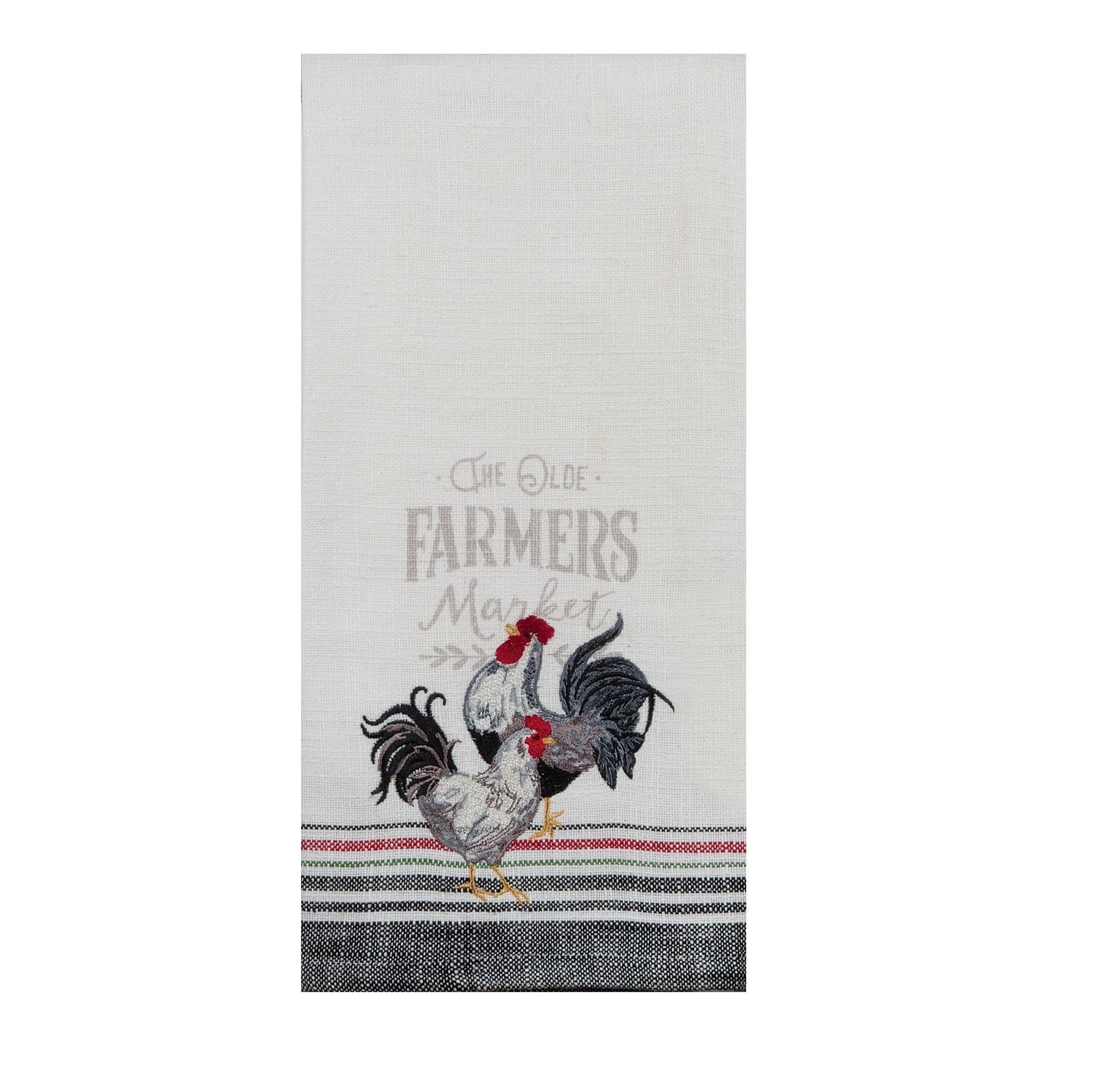 Embroidered Tea Towel "Farmer's Market" Roosters