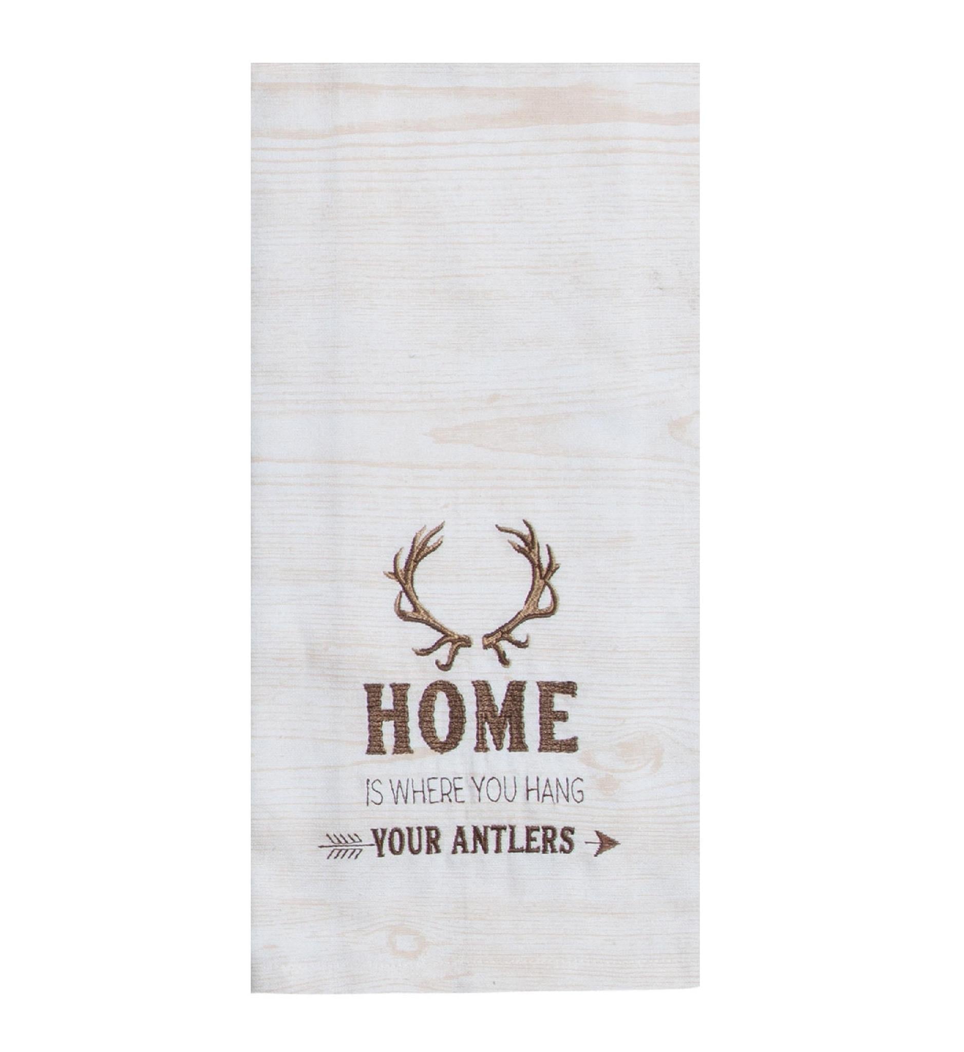 Embroidered Tea Towel "Home is Where You Hang Your Antlers"