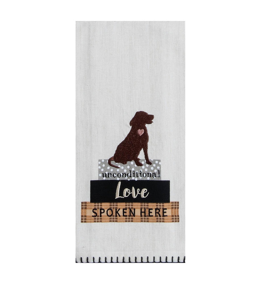 Embroidered Tea Towel "Unconditional Love Spoken Here"