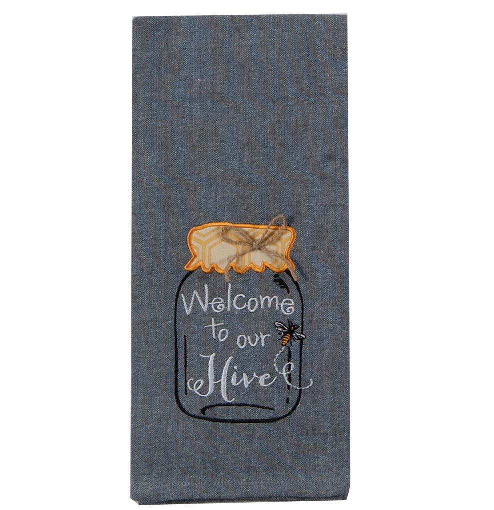 Embroidered Tea Towel | Welcome to Our Hive