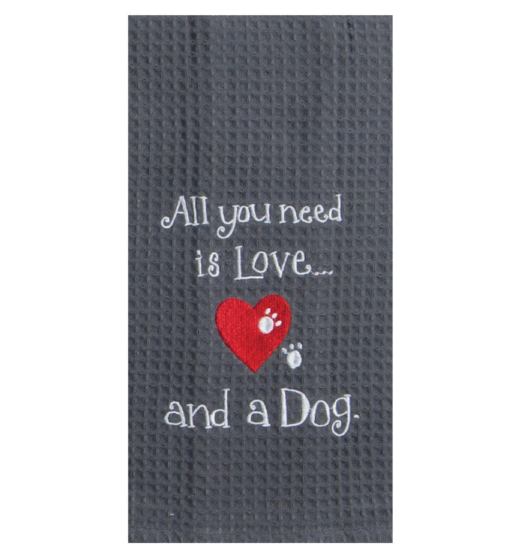 Embroidered Waffle Towel | All You Need is Love...and a Dog