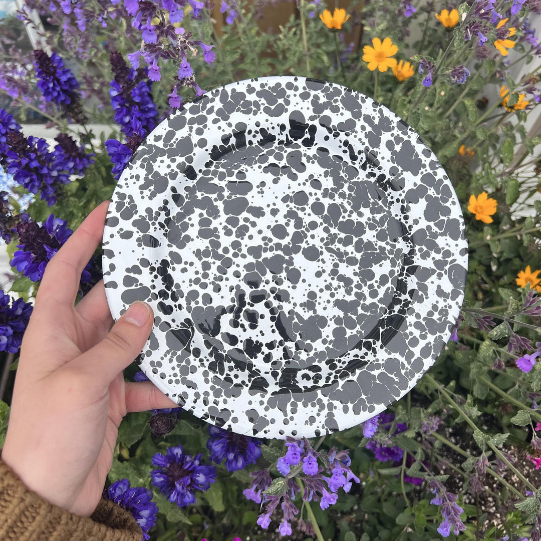 Enamelware Splatter Flat Salad Plate | Black & White