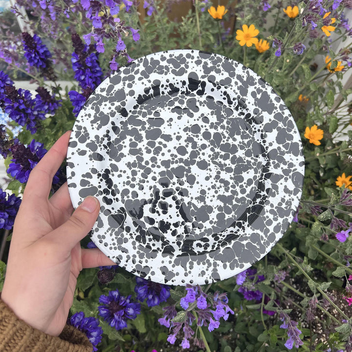 Enamelware Splatter Flat Salad Plate | Black & White