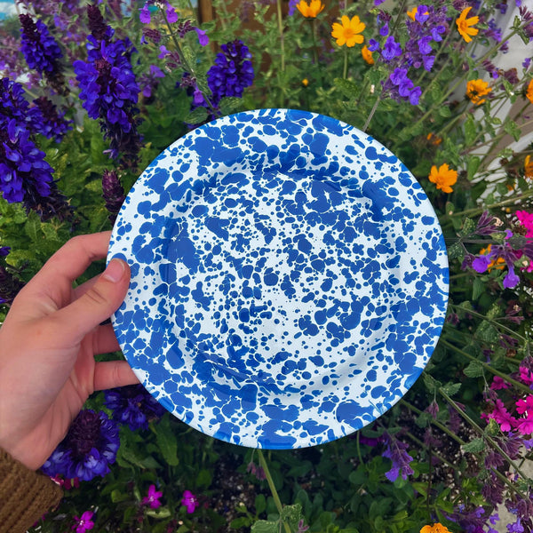 Enamelware Splatter Flat Salad Plate | Blue & White