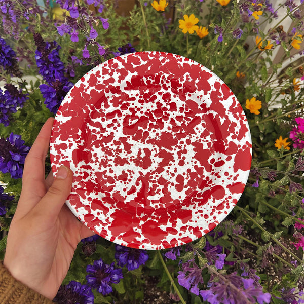 Enamelware Splatter Flat Salad Plate | Burgundy & Cream