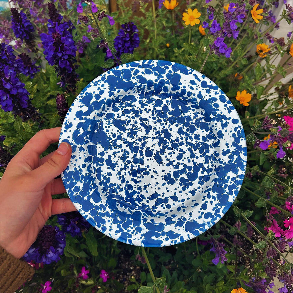 Enamelware Splatter Flat Salad Plate | Navy & Cream